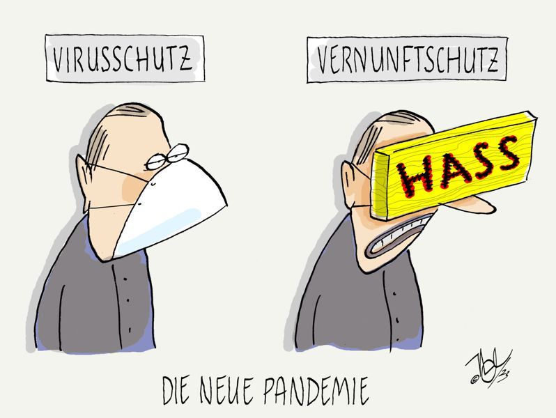 neue pandemie virusschutz vernunftschutz hass maske brett