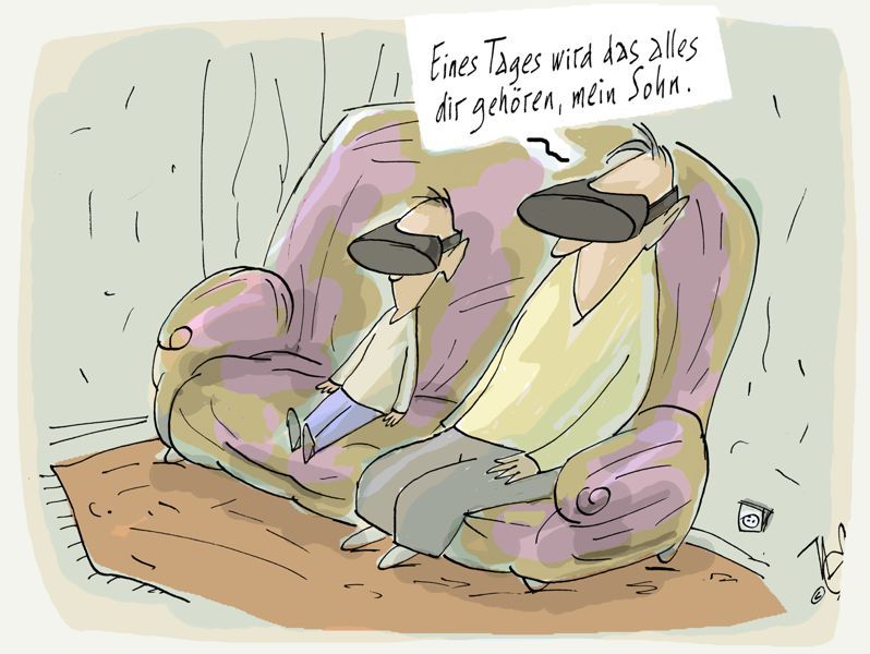 virtuelle brille vater sohn auf der couch erben